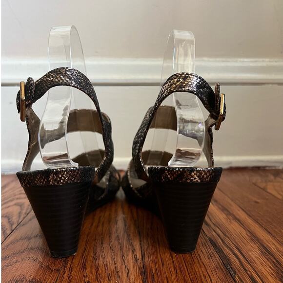Anne Klein Brown Bronzy Snakeskin Print Askarry I Flex Wedge Sandals Size 7 Moto - Picture 4 of 16